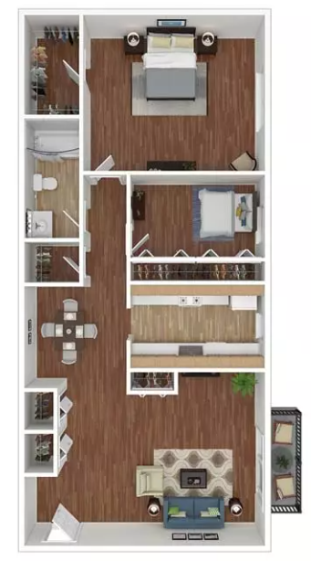 Floor plan for 2 beds, 1 bath, 924 sqft